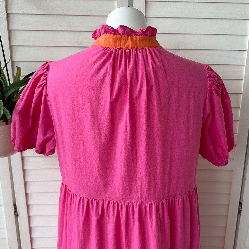 Avara Pink Tiered Everly Midi Dress Short Puff Sleeve Ruffle Cotton Size S - Picture 5 of 9